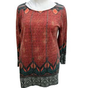 Aryeh Tunic Top Women's Size 3XL Knit Orange Black Long Sleeve Boho Fall
